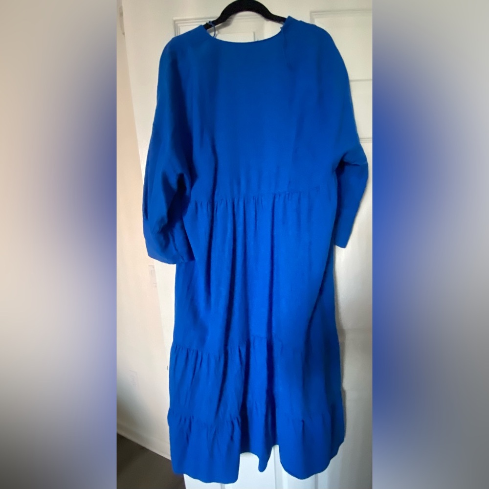 Zara Cobalt Linen/Viscose Blend Midi Dress. - Picture 3 of 5